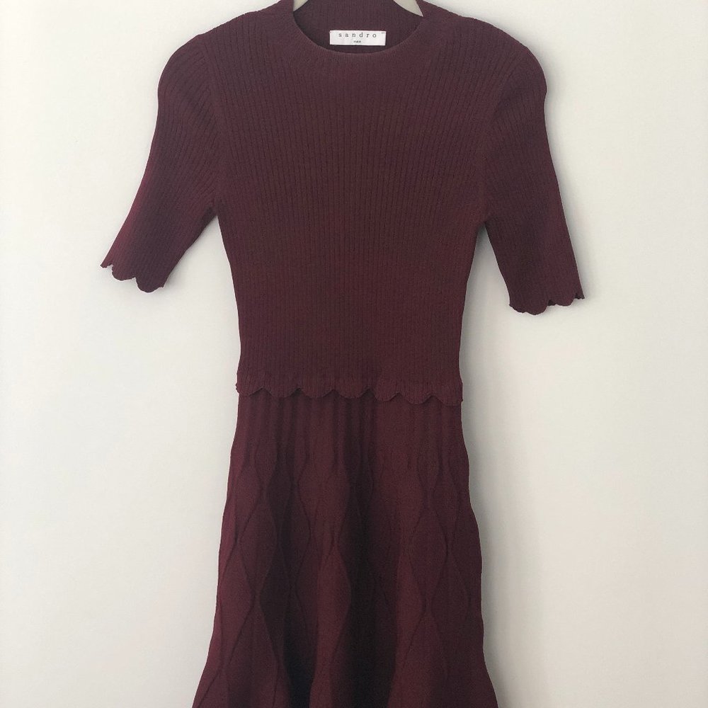 Sandro Burgundy Knit Dress